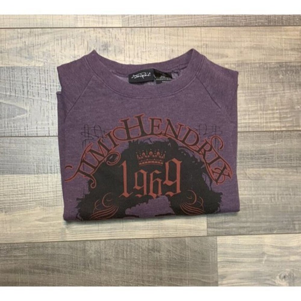 Jimi Hendrix Cropped Womens Large Purple Full Graphic Print Crew Neck Sweatshirt - Picture 10 of 10